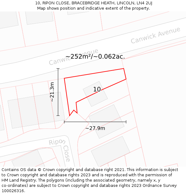 10, RIPON CLOSE, BRACEBRIDGE HEATH, LINCOLN, LN4 2UJ: Plot and title map