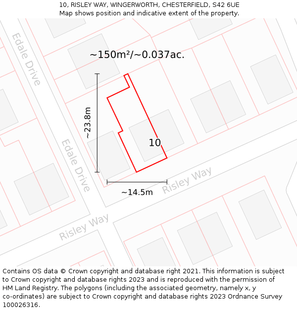 10, RISLEY WAY, WINGERWORTH, CHESTERFIELD, S42 6UE: Plot and title map
