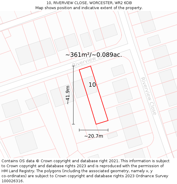 10, RIVERVIEW CLOSE, WORCESTER, WR2 6DB: Plot and title map