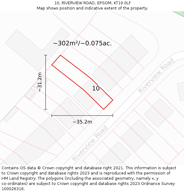 10, RIVERVIEW ROAD, EPSOM, KT19 0LF: Plot and title map