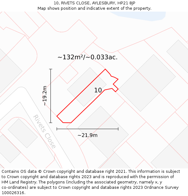 10, RIVETS CLOSE, AYLESBURY, HP21 8JP: Plot and title map