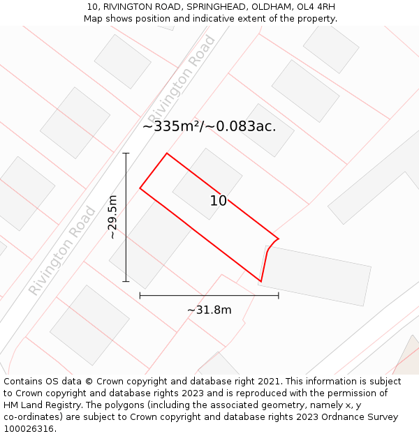 10, RIVINGTON ROAD, SPRINGHEAD, OLDHAM, OL4 4RH: Plot and title map