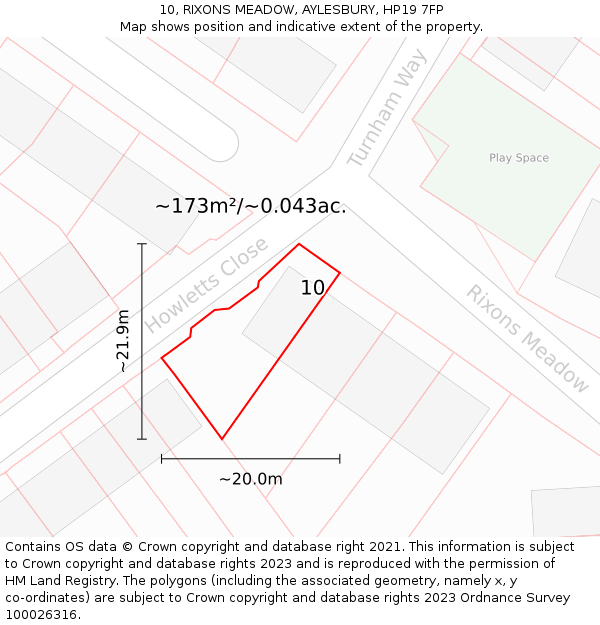 10, RIXONS MEADOW, AYLESBURY, HP19 7FP: Plot and title map