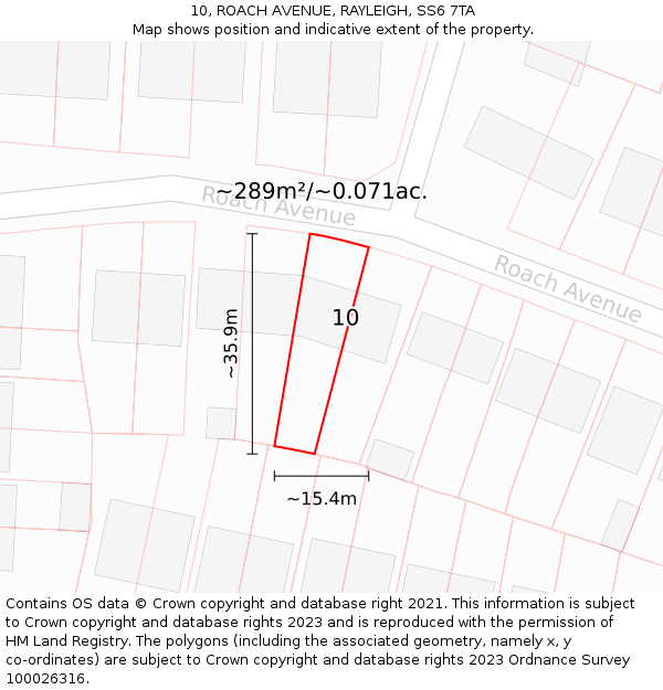 10, ROACH AVENUE, RAYLEIGH, SS6 7TA: Plot and title map