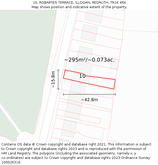 10, ROBARTES TERRACE, ILLOGAN, REDRUTH, TR16 4RX: Plot and title map