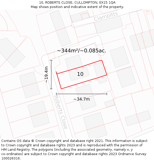 10, ROBERTS CLOSE, CULLOMPTON, EX15 1QA: Plot and title map