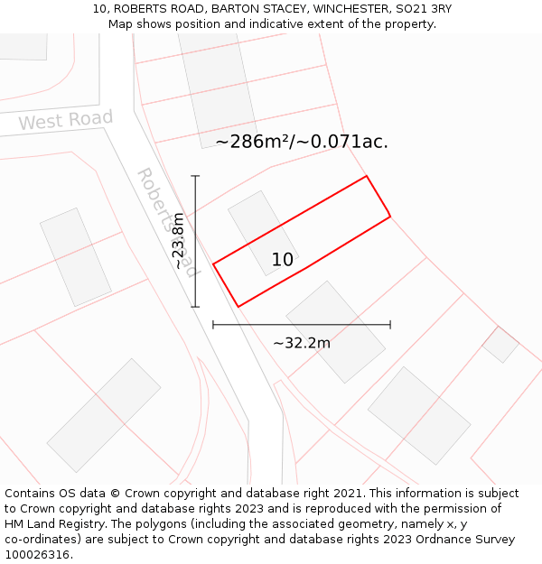 10, ROBERTS ROAD, BARTON STACEY, WINCHESTER, SO21 3RY: Plot and title map