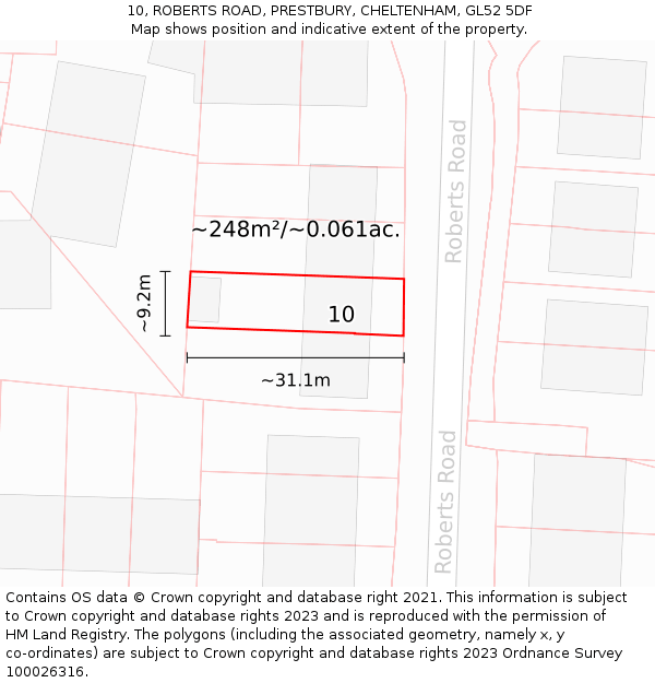 10, ROBERTS ROAD, PRESTBURY, CHELTENHAM, GL52 5DF: Plot and title map
