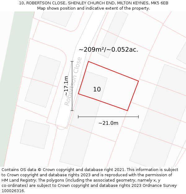 10, ROBERTSON CLOSE, SHENLEY CHURCH END, MILTON KEYNES, MK5 6EB: Plot and title map