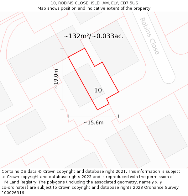 10, ROBINS CLOSE, ISLEHAM, ELY, CB7 5US: Plot and title map