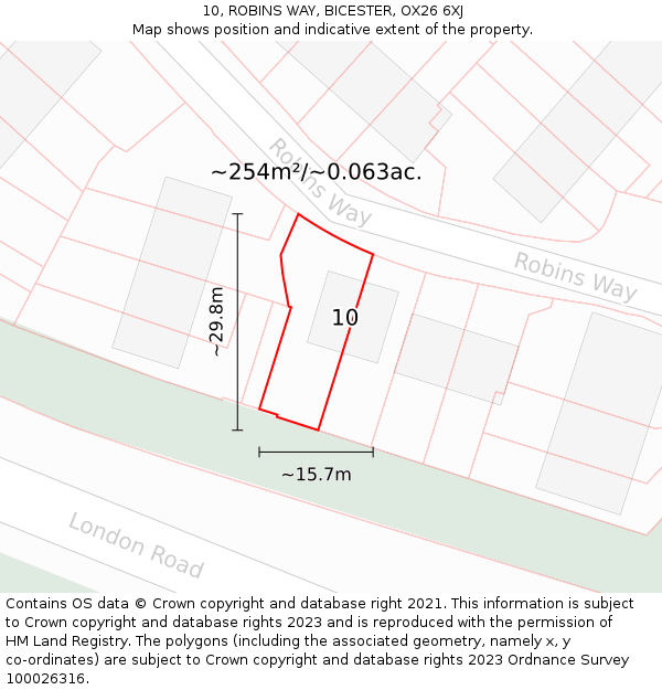 10, ROBINS WAY, BICESTER, OX26 6XJ: Plot and title map