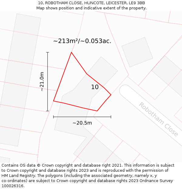 10, ROBOTHAM CLOSE, HUNCOTE, LEICESTER, LE9 3BB: Plot and title map