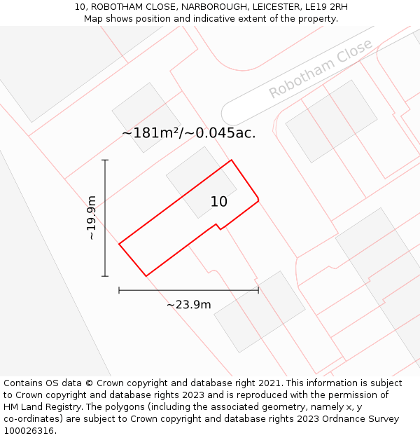 10, ROBOTHAM CLOSE, NARBOROUGH, LEICESTER, LE19 2RH: Plot and title map
