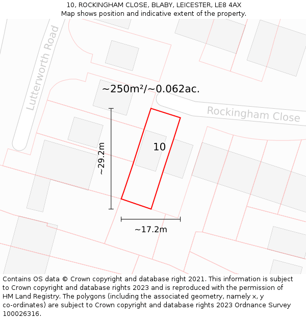 10, ROCKINGHAM CLOSE, BLABY, LEICESTER, LE8 4AX: Plot and title map