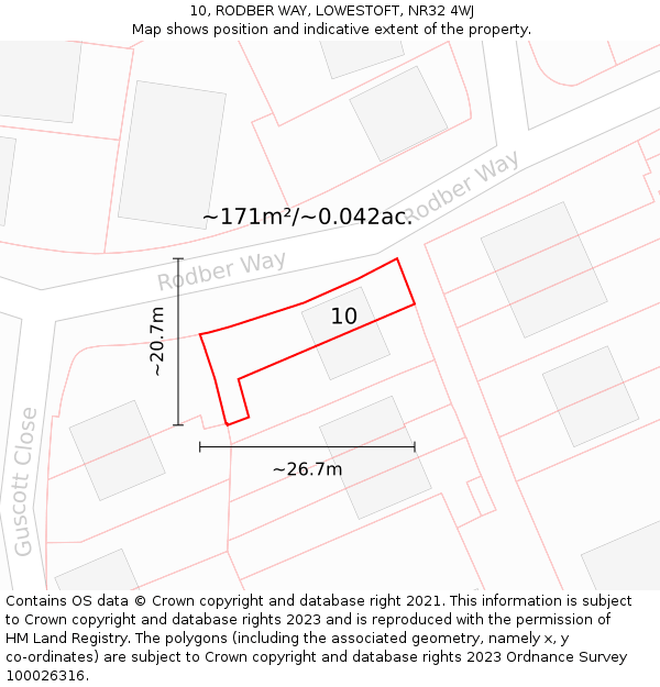 10, RODBER WAY, LOWESTOFT, NR32 4WJ: Plot and title map