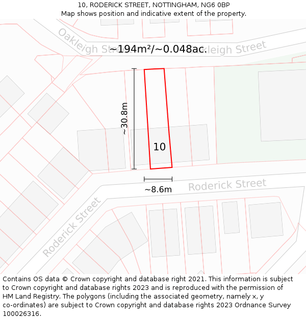10, RODERICK STREET, NOTTINGHAM, NG6 0BP: Plot and title map