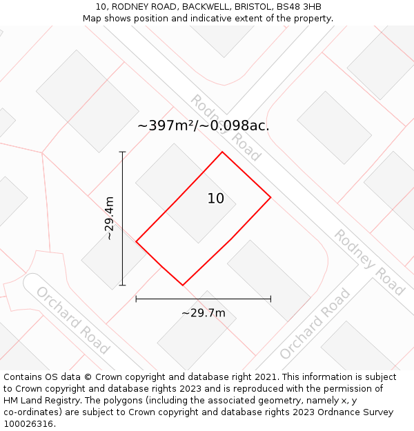 10, RODNEY ROAD, BACKWELL, BRISTOL, BS48 3HB: Plot and title map