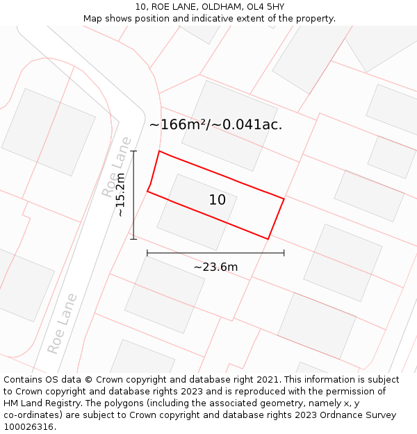 10, ROE LANE, OLDHAM, OL4 5HY: Plot and title map