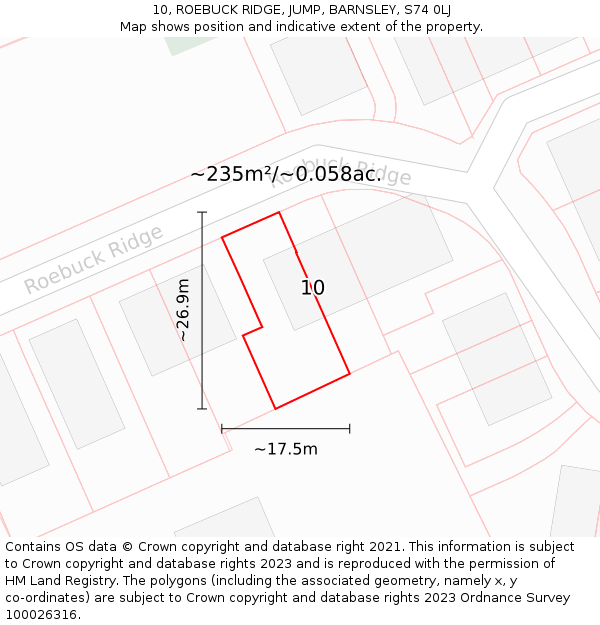 10, ROEBUCK RIDGE, JUMP, BARNSLEY, S74 0LJ: Plot and title map