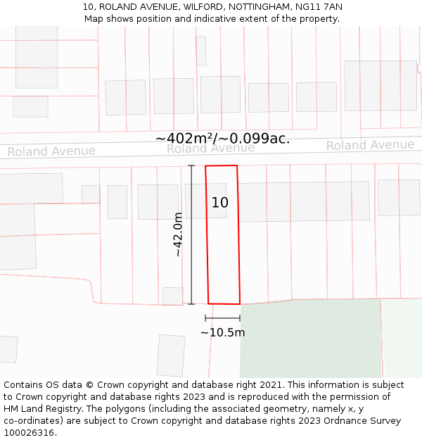 10, ROLAND AVENUE, WILFORD, NOTTINGHAM, NG11 7AN: Plot and title map