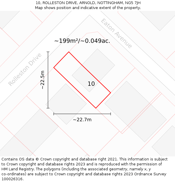 10, ROLLESTON DRIVE, ARNOLD, NOTTINGHAM, NG5 7JH: Plot and title map