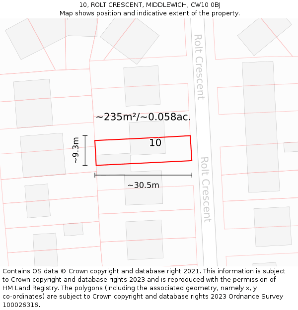 10, ROLT CRESCENT, MIDDLEWICH, CW10 0BJ: Plot and title map