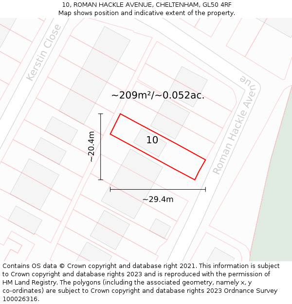 10, ROMAN HACKLE AVENUE, CHELTENHAM, GL50 4RF: Plot and title map