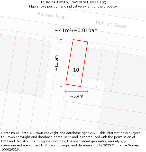 10, ROMAN ROAD, LOWESTOFT, NR32 2DQ: Plot and title map