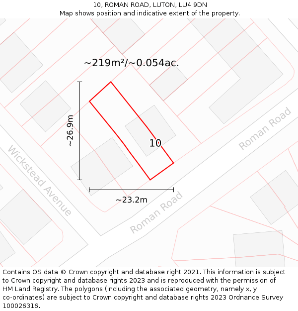 10, ROMAN ROAD, LUTON, LU4 9DN: Plot and title map