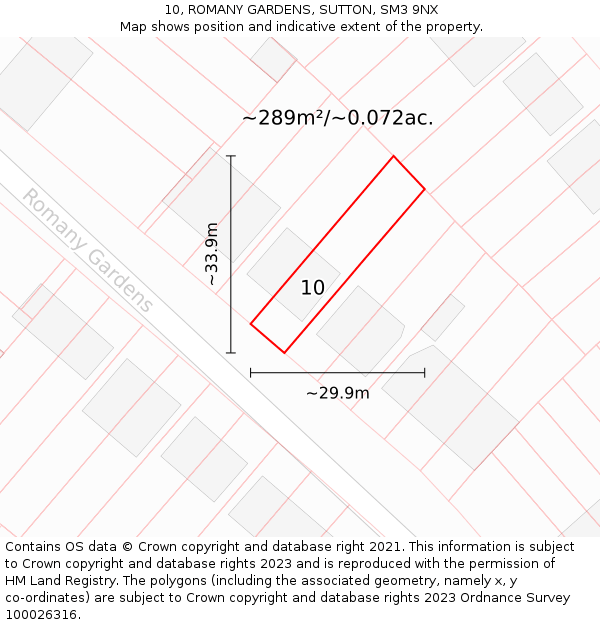 10, ROMANY GARDENS, SUTTON, SM3 9NX: Plot and title map