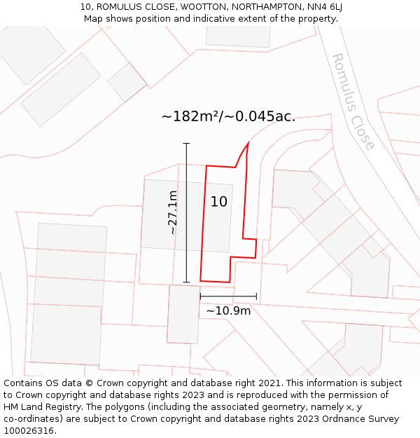 10, ROMULUS CLOSE, WOOTTON, NORTHAMPTON, NN4 6LJ: Plot and title map