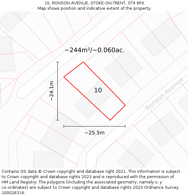 10, RONSON AVENUE, STOKE-ON-TRENT, ST4 6PX: Plot and title map