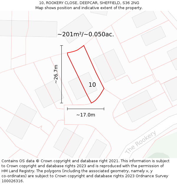 10, ROOKERY CLOSE, DEEPCAR, SHEFFIELD, S36 2NG: Plot and title map