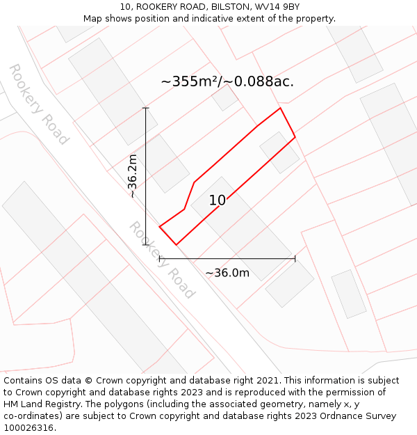 10, ROOKERY ROAD, BILSTON, WV14 9BY: Plot and title map