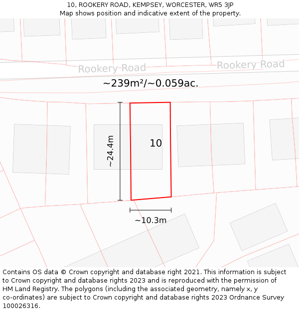 10, ROOKERY ROAD, KEMPSEY, WORCESTER, WR5 3JP: Plot and title map