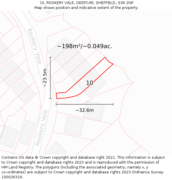10, ROOKERY VALE, DEEPCAR, SHEFFIELD, S36 2NP: Plot and title map