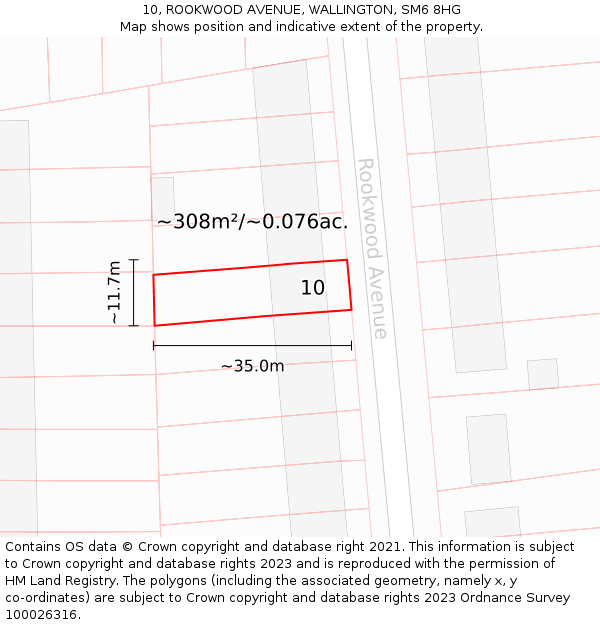 10, ROOKWOOD AVENUE, WALLINGTON, SM6 8HG: Plot and title map