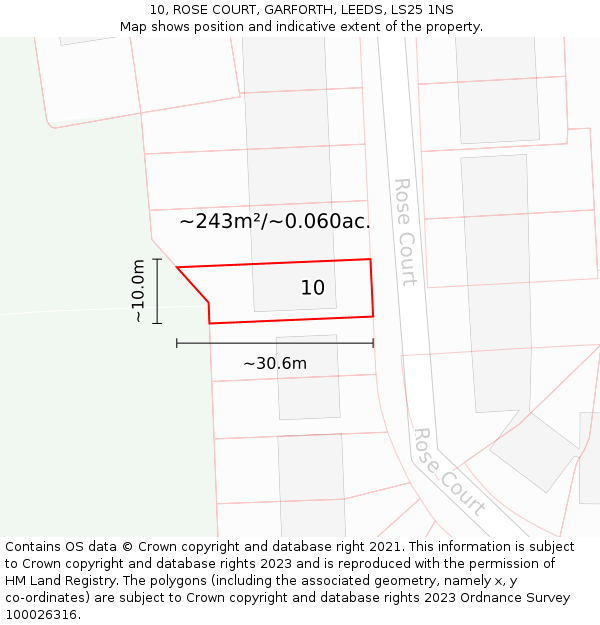 10, ROSE COURT, GARFORTH, LEEDS, LS25 1NS: Plot and title map