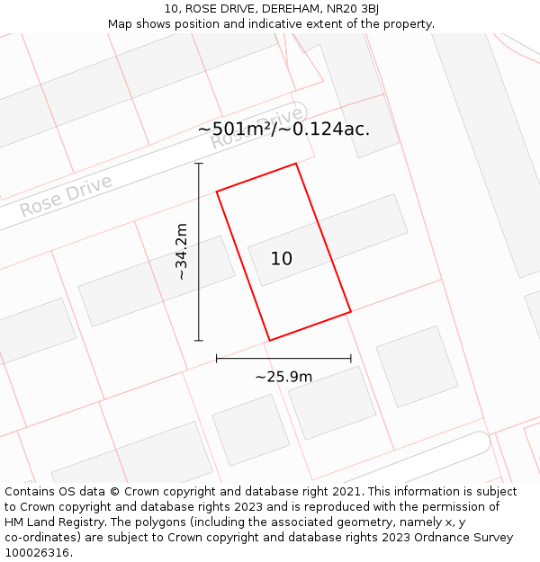10, ROSE DRIVE, DEREHAM, NR20 3BJ: Plot and title map