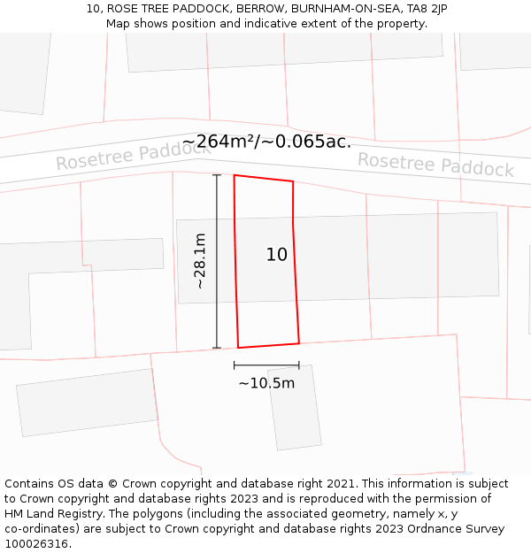 10, ROSE TREE PADDOCK, BERROW, BURNHAM-ON-SEA, TA8 2JP: Plot and title map