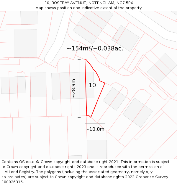 10, ROSEBAY AVENUE, NOTTINGHAM, NG7 5PX: Plot and title map