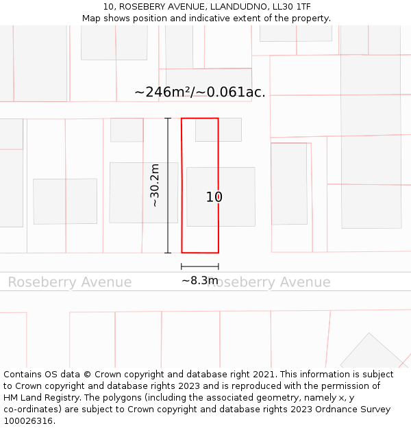 10, ROSEBERY AVENUE, LLANDUDNO, LL30 1TF: Plot and title map