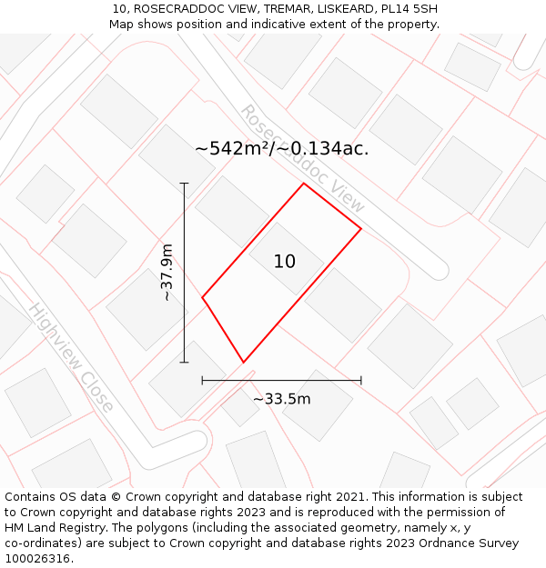 10, ROSECRADDOC VIEW, TREMAR, LISKEARD, PL14 5SH: Plot and title map