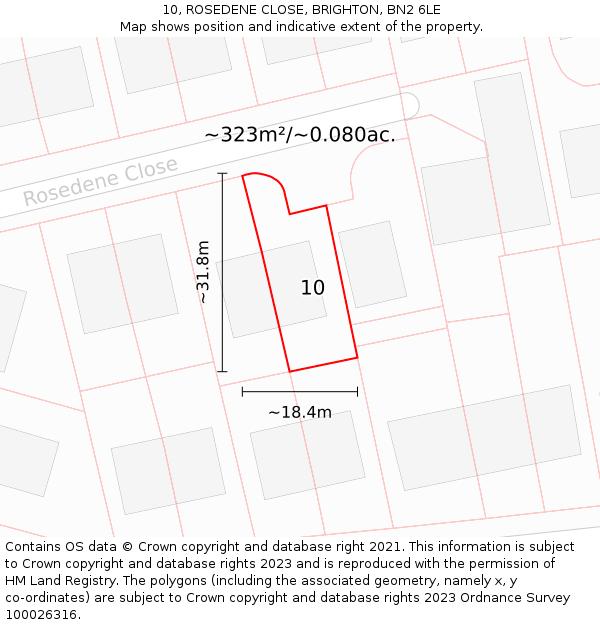 10, ROSEDENE CLOSE, BRIGHTON, BN2 6LE: Plot and title map