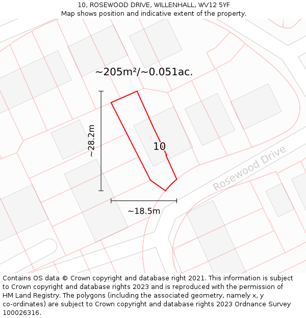 10, ROSEWOOD DRIVE, WILLENHALL, WV12 5YF: Plot and title map