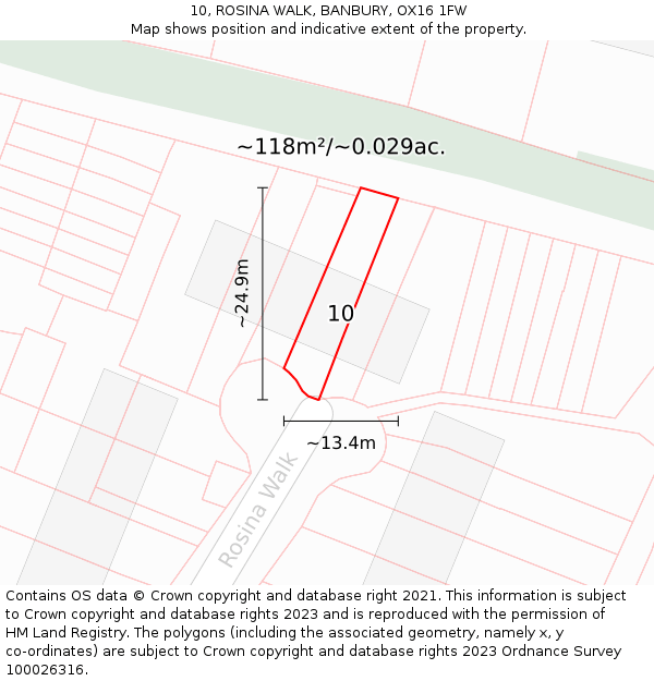 10, ROSINA WALK, BANBURY, OX16 1FW: Plot and title map