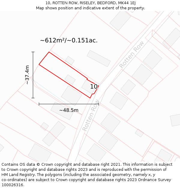 10, ROTTEN ROW, RISELEY, BEDFORD, MK44 1EJ: Plot and title map