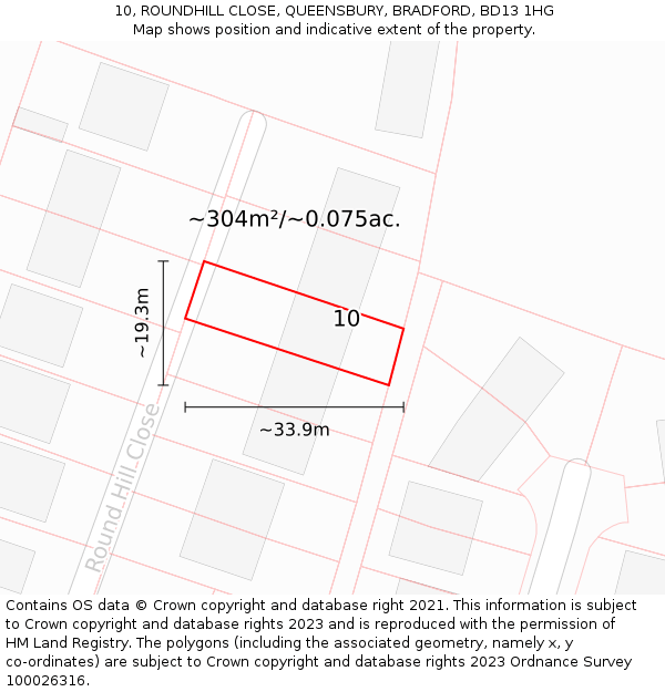 10, ROUNDHILL CLOSE, QUEENSBURY, BRADFORD, BD13 1HG: Plot and title map