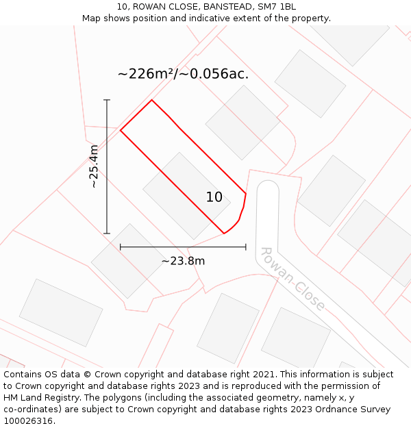 10, ROWAN CLOSE, BANSTEAD, SM7 1BL: Plot and title map
