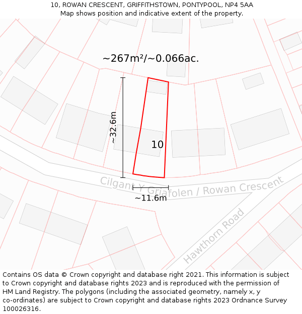 10, ROWAN CRESCENT, GRIFFITHSTOWN, PONTYPOOL, NP4 5AA: Plot and title map